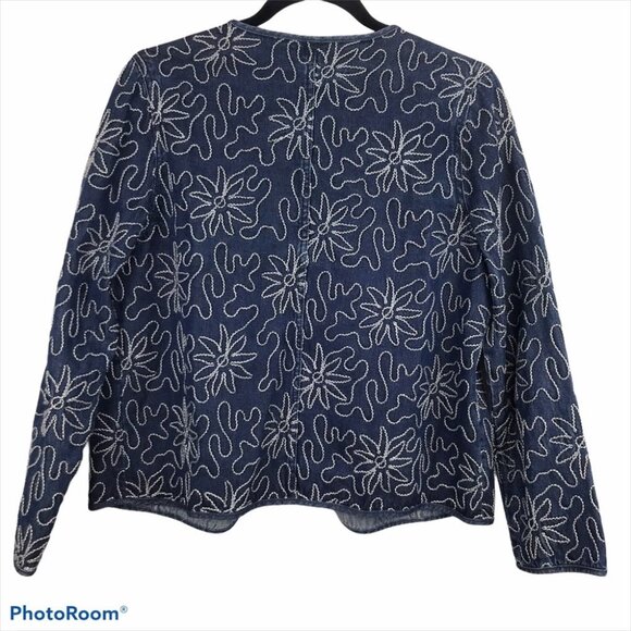 TanJay Floral Embroidered Oversized Denim Open Front Jacket Tencel cotton S P - Picture 13 of 13